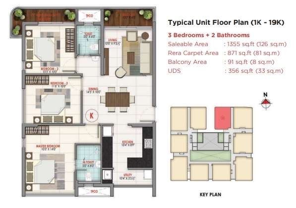 3 BHK 1355 Sq. Ft. Apartment in Nutech Elevate 21