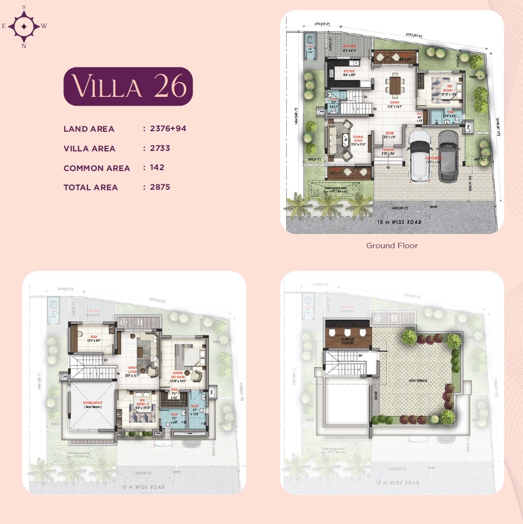 Floor plan of 3 BHK 2875 Sq. Ft. Villa in Nutech Gardens Of Gaia, Chennai