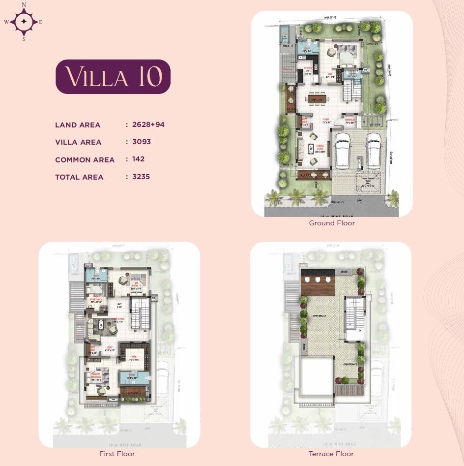 Floor plan of 3 BHK 3235 Sq. Ft. Villa in Nutech Gardens Of Gaia, Chennai