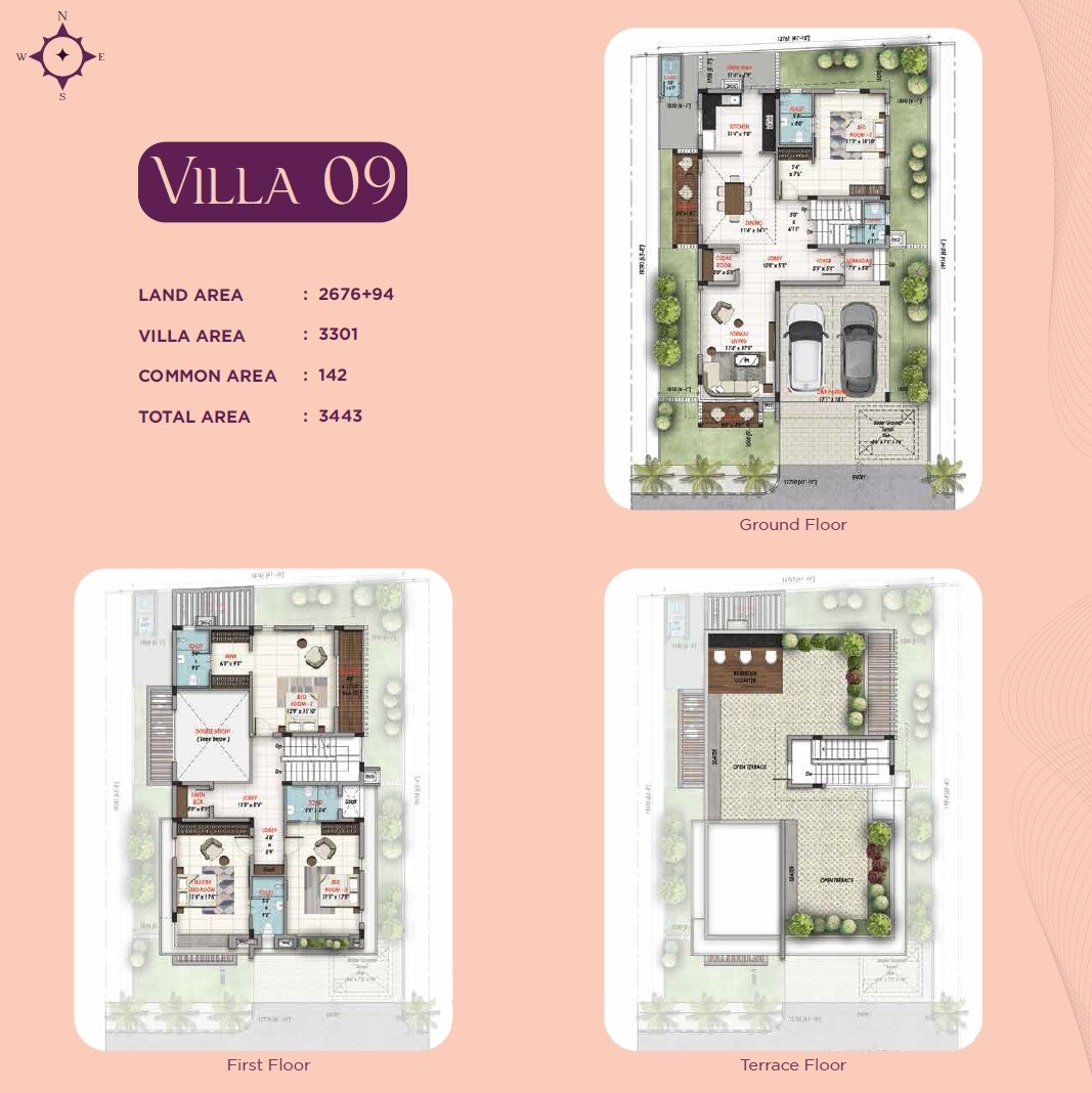 Floor plan of 4 BHK 3443 Sq. Ft. Villa in Nutech Gardens Of Gaia, Chennai