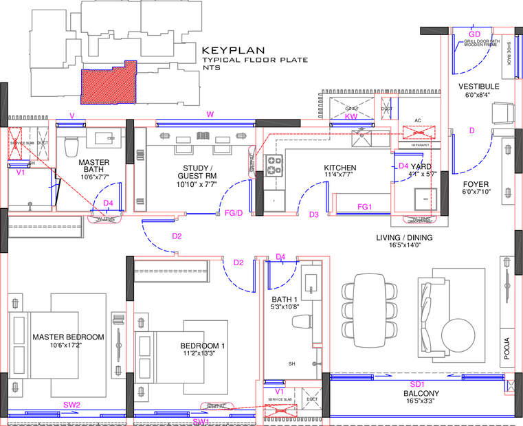 Floor plan of 3 BHK 1546 Sq. Ft. Apartment in Olympia Jayanthi Residences, Chennai
