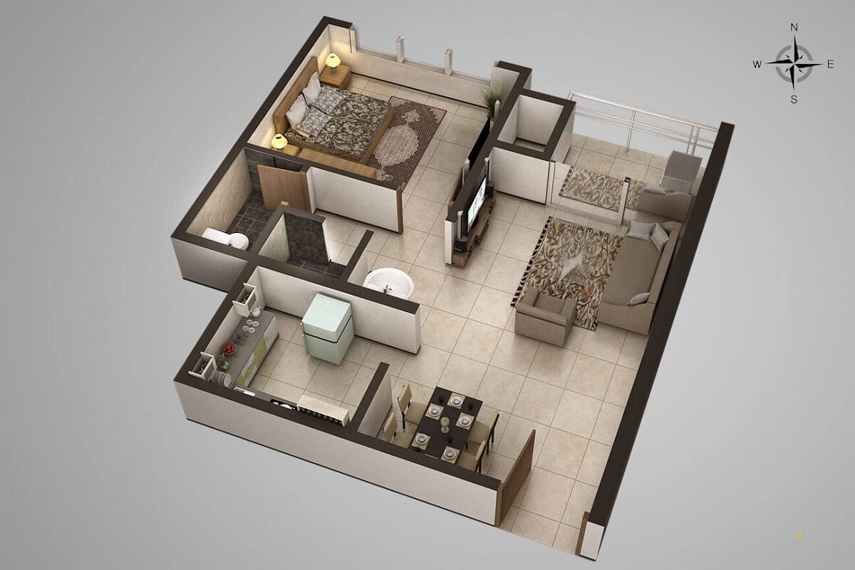 Floor plan of 1 BHK 567 Sq. Ft. Apartment in Olympia Opaline, Chennai