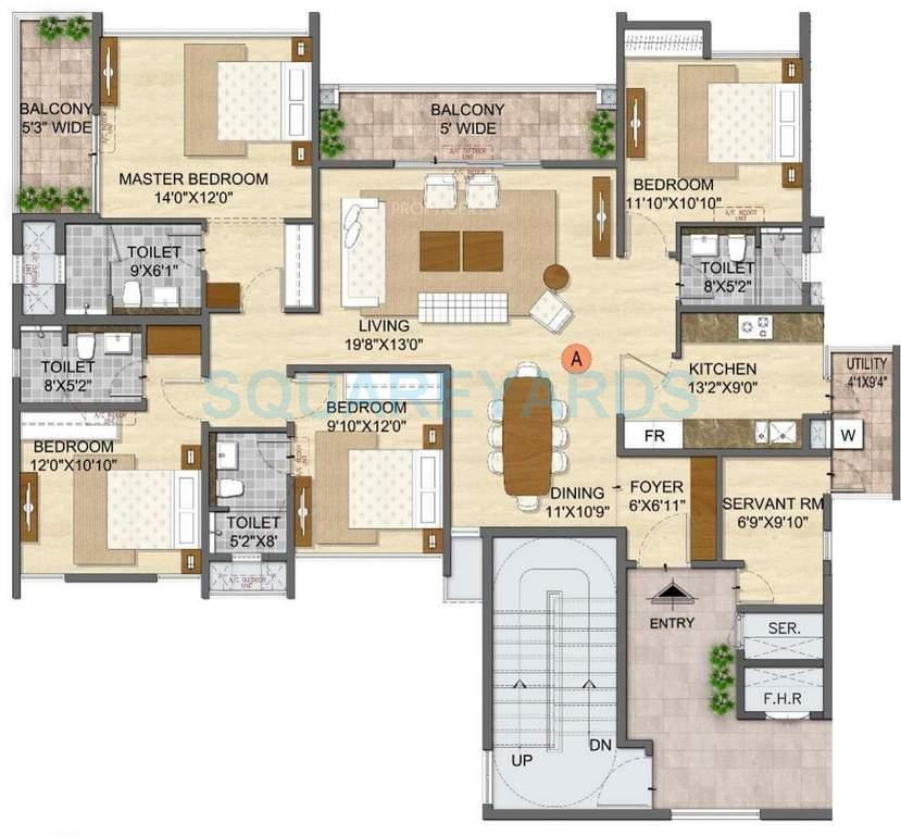 Floor plan of 4 BHK 2323 Sq. Ft. Apartment in Olympia Opaline Sequel, Chennai