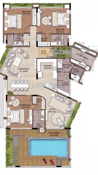 Floor plan of 4 BHK 4428 Sq. Ft. Villa in Olympia Reflection Villas, Chennai
