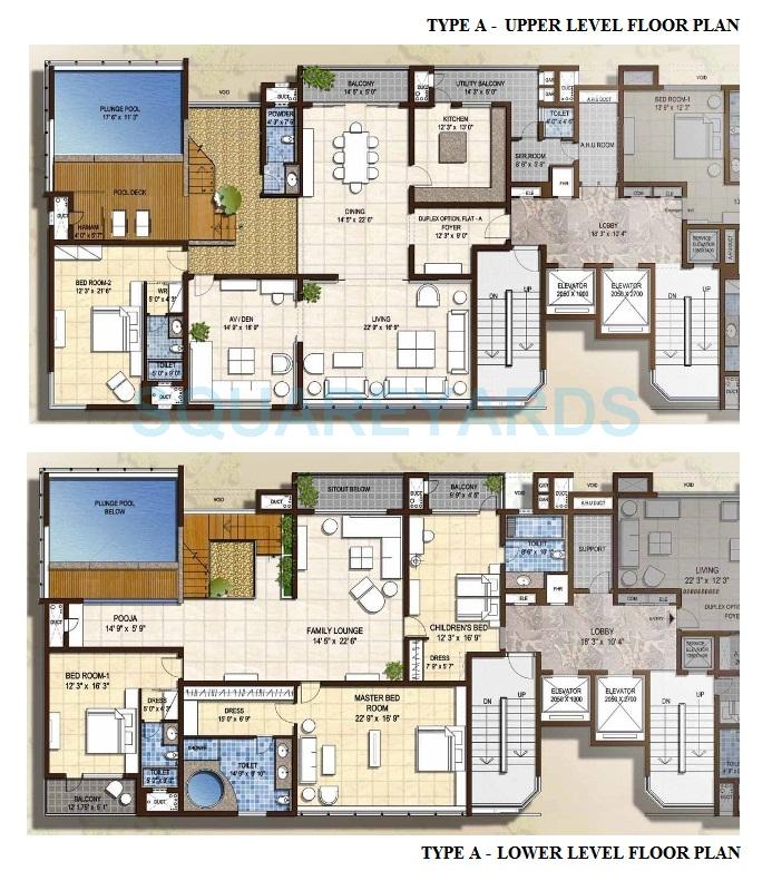 Floor plan of 4 BHK 6500 Sq. Ft. Apartment in Olympia Sky Villas, Chennai