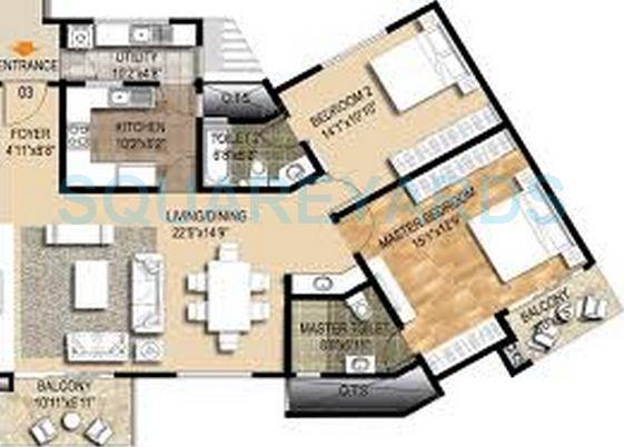 Floor plan of 2 BHK 1555 Sq. Ft. Apartment in Ozone Metrozone, Chennai