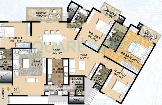 Floor plan of 4 BHK 2661 Sq. Ft. Apartment in Ozone Metrozone, Chennai