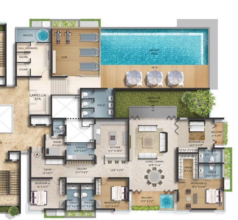 Floor plan of 4 BHK 3640 Sq. Ft. Apartment in Ozone The Gardenia, Chennai