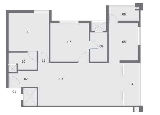 Floor plan of 2 BHK 1361 Sq. Ft. Apartment in Pacifica Aurum  Pride Towers, Chennai