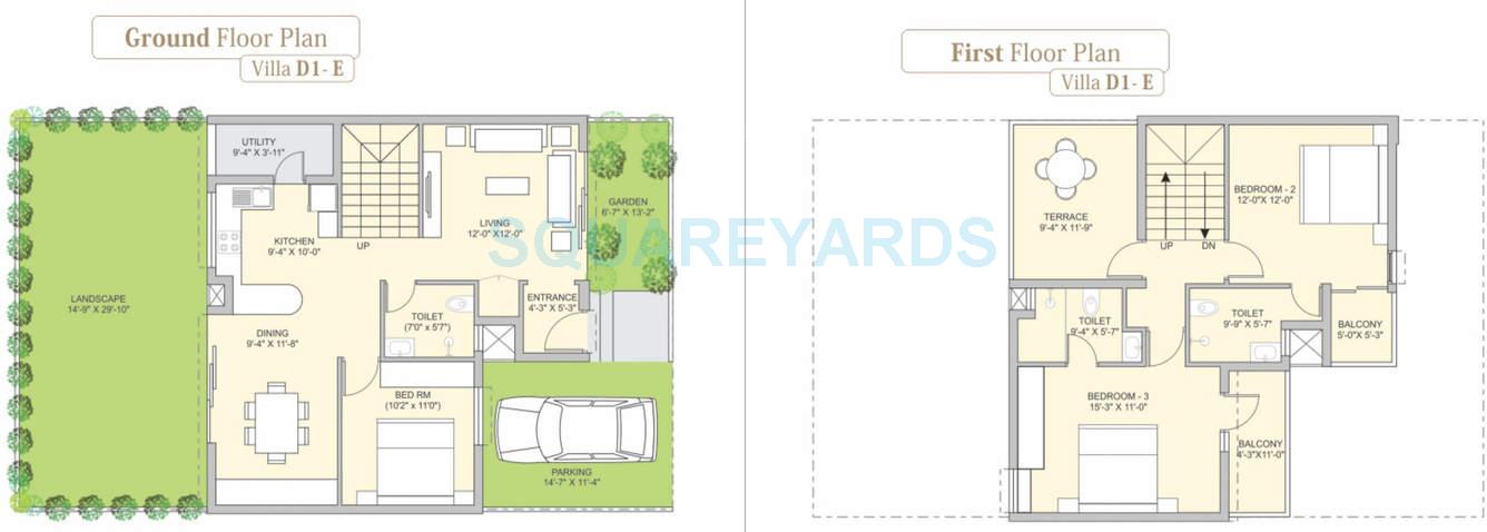 Floor plan of 3 BHK 2094 Sq. Ft. Villa in Pacifica Aurum Villas, Chennai