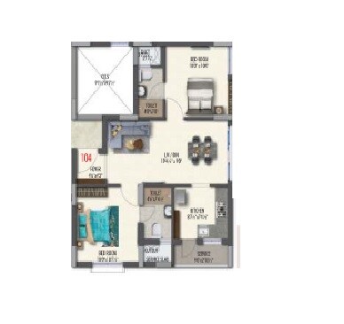 Floor plan of 2 BHK 1038 Sq. Ft. Apartment in Pavani North Star, Chennai