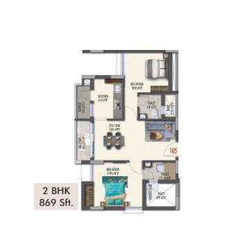 2 BHK 869 Sq. Ft. Apartment in Pavani North Star