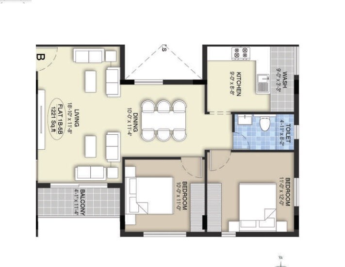 Floor plan of 3 BHK 1221 Sq. Ft. Apartment in Pearl Araliya, Chennai