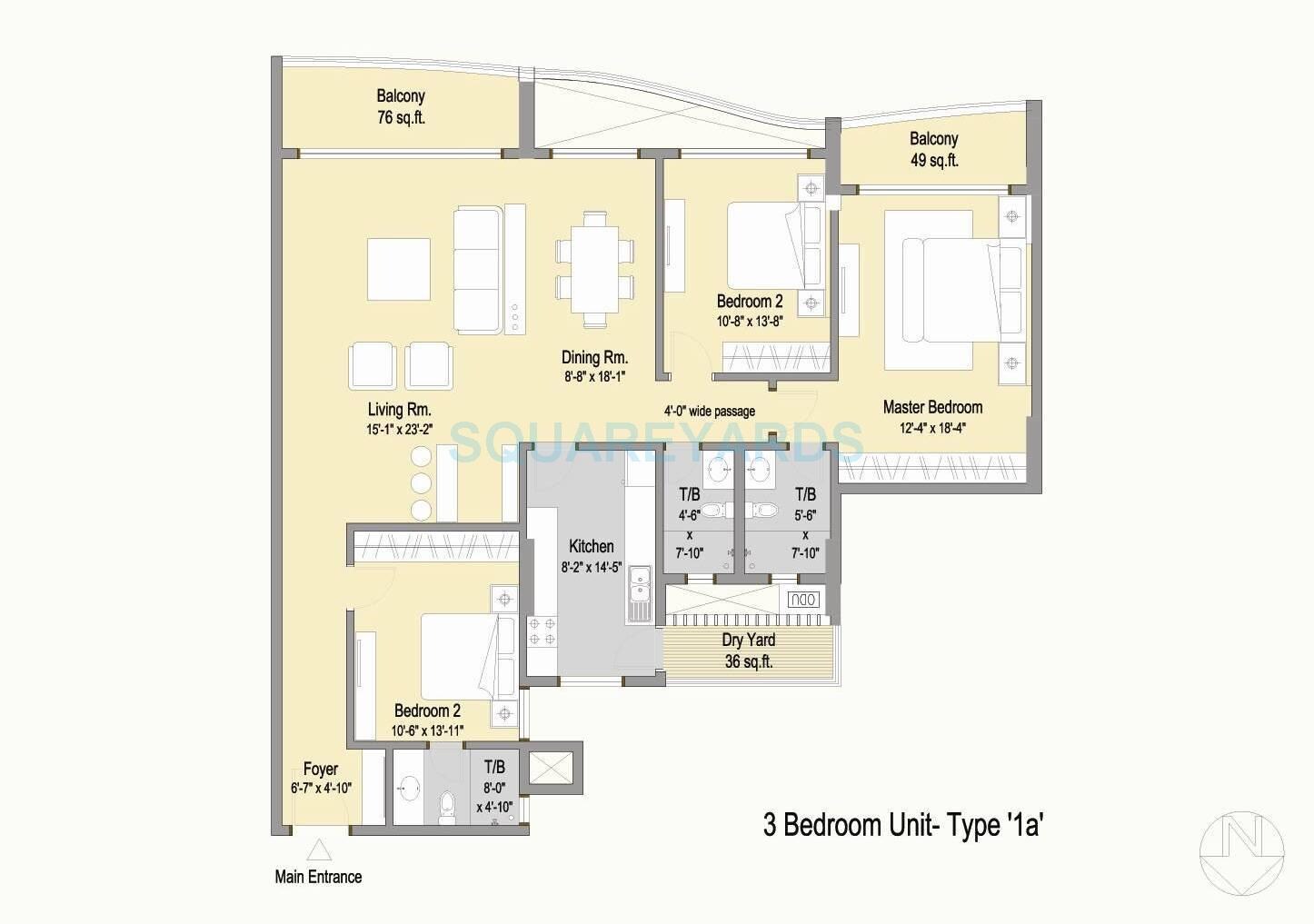 Floor plan of 3 BHK 2303 Sq. Ft. Apartment in Phoenix Royal Crest Apartments, Chennai