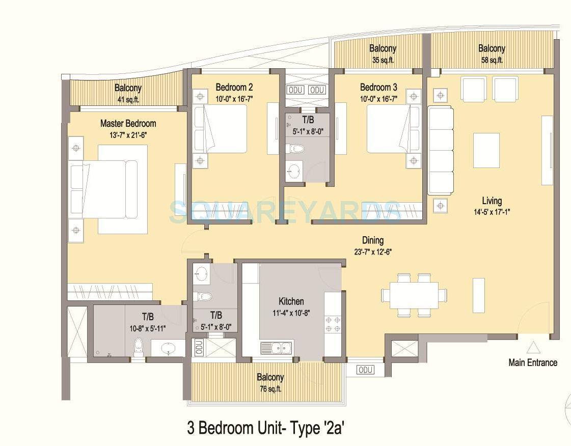 Floor plan of 3 BHK 2519 Sq. Ft. Apartment in Phoenix Royal Crest Apartments, Chennai