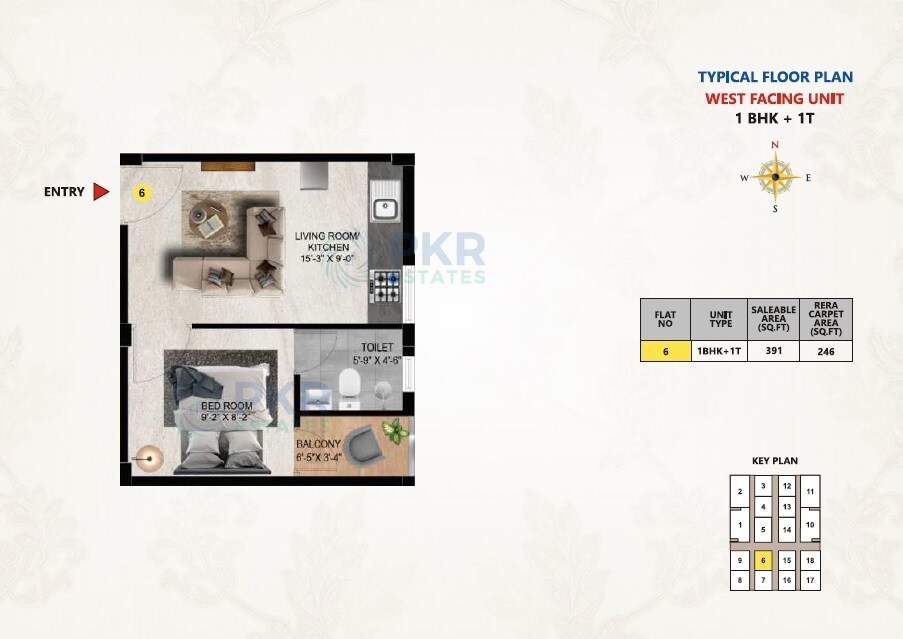 Floor plan of 1 BHK 391 Sq. Ft. Apartment in PKR Estates Gurudev, Chennai
