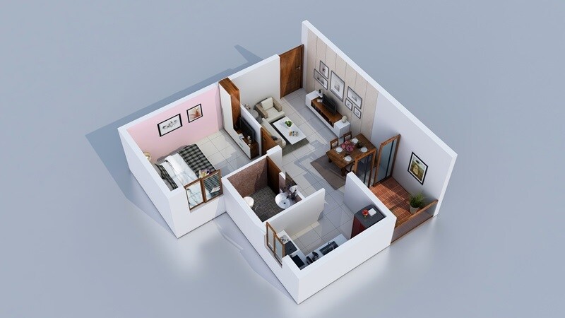 Floor plan of 1 BHK 603 Sq. Ft. Apartment in Plaza Bounty Acres, Chennai