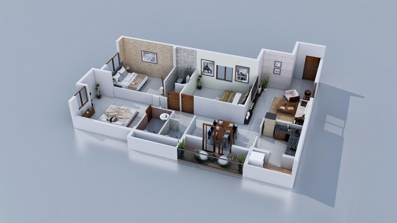 Floor plan of 3 BHK 1573 Sq. Ft. Apartment in Plaza Bounty Acres, Chennai