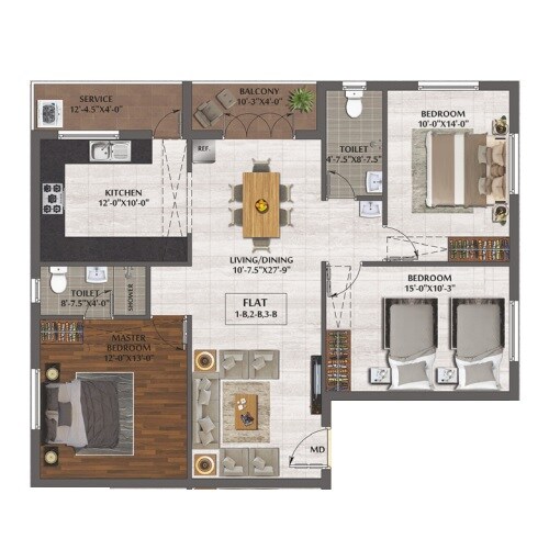 Floor plan of 2 BHK 1442 Sq. Ft. Apartment in Poomalai TMS Residency, Chennai