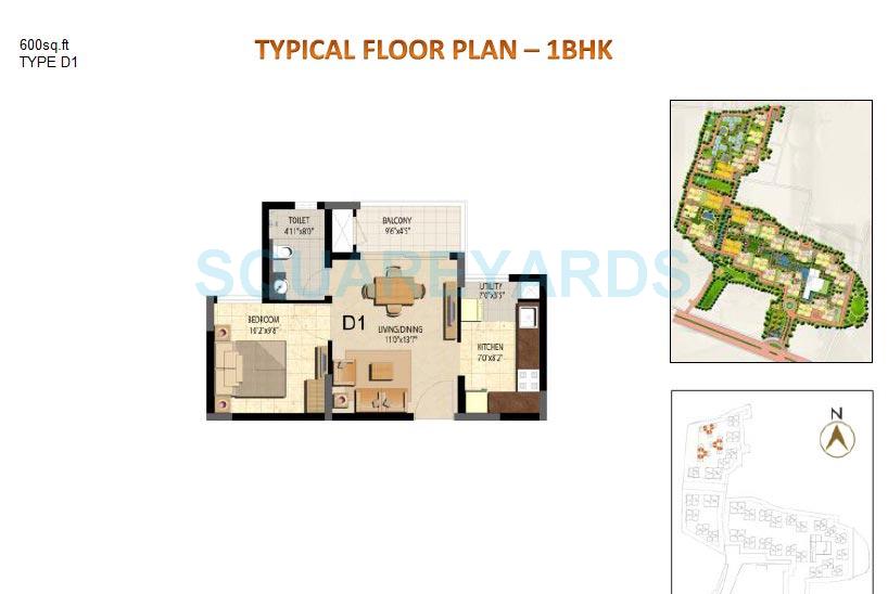 1 BHK 600 Sq. Ft. Apartment