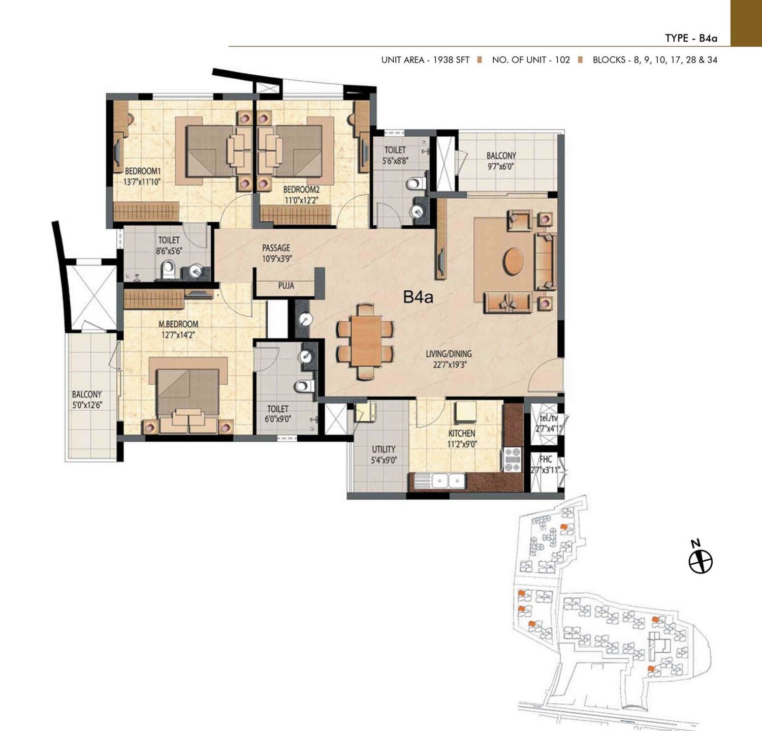 3 BHK 1938 Sq. Ft. Apartment