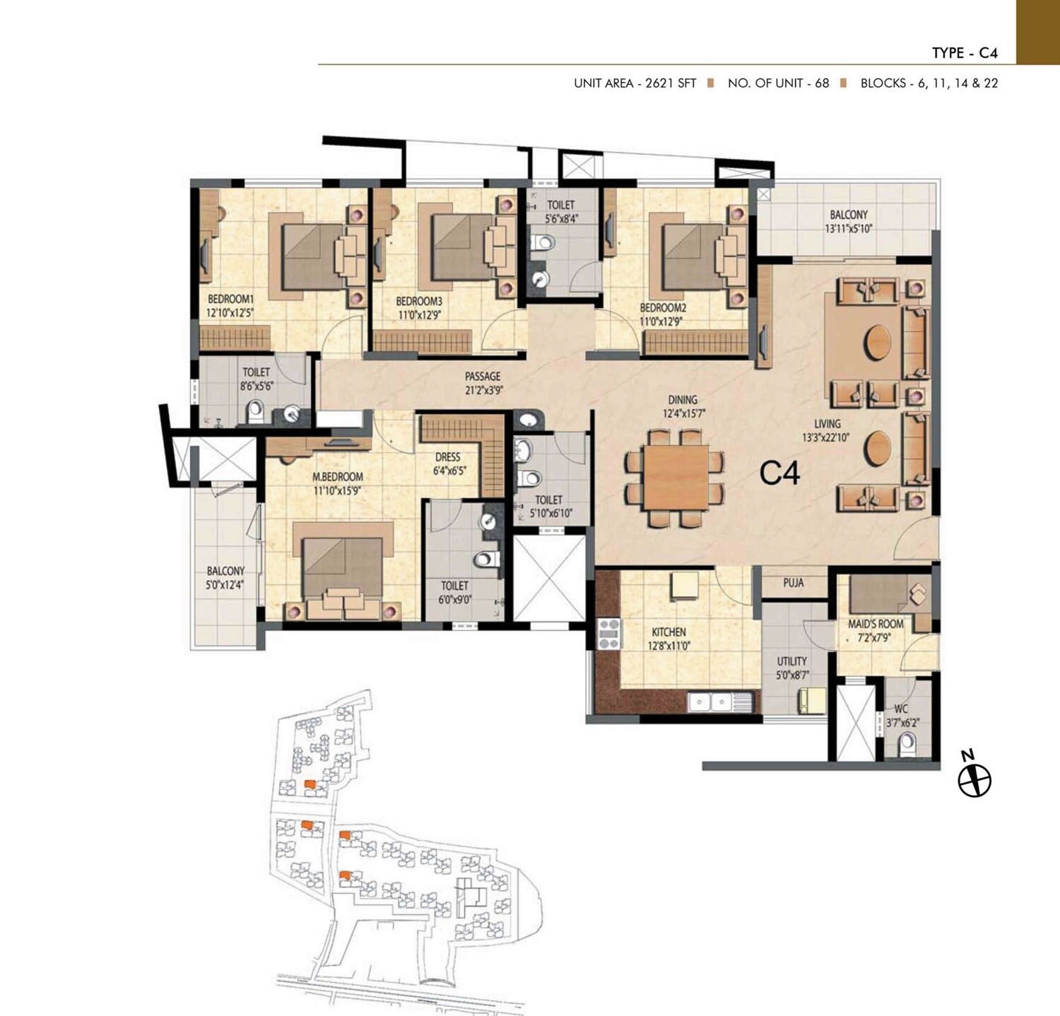 4 BHK 2621 Sq. Ft. Apartment