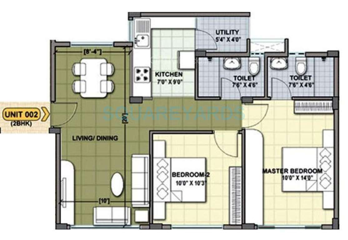 2 BHK 848 Sq. Ft. Apartment in Provident Cosmo City