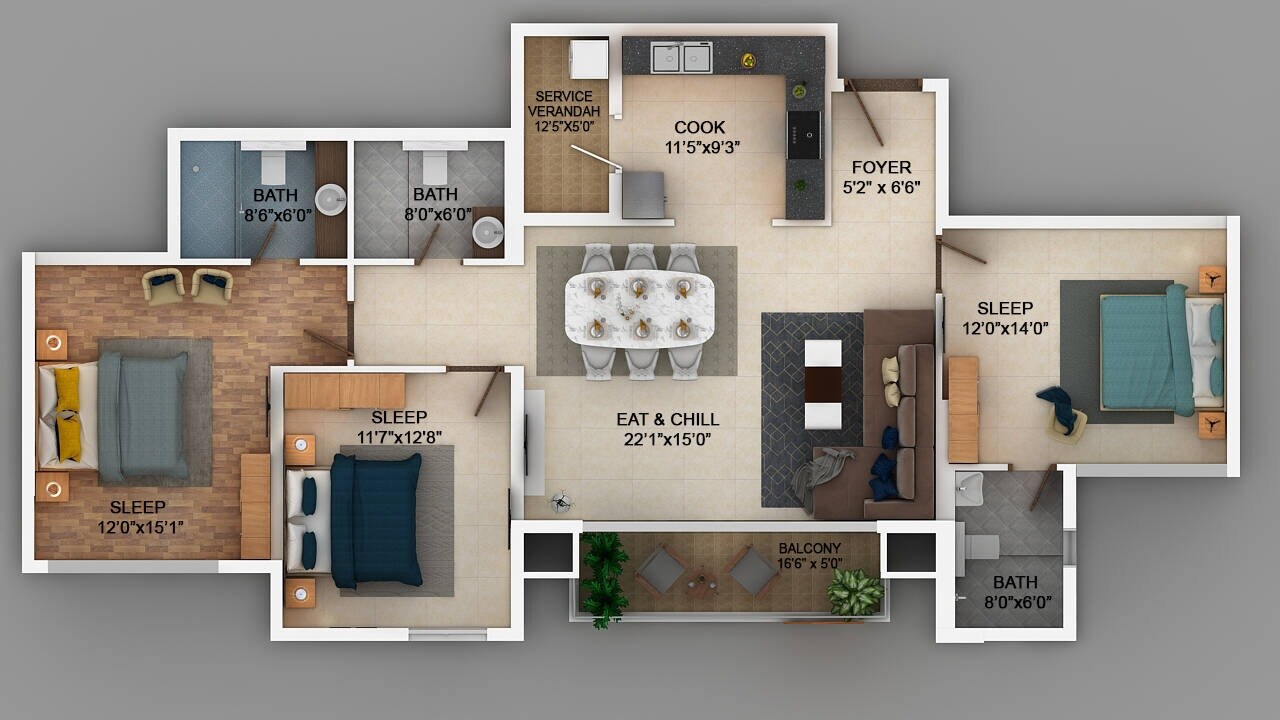 3 BHK 1890 Sq. Ft. Apartment