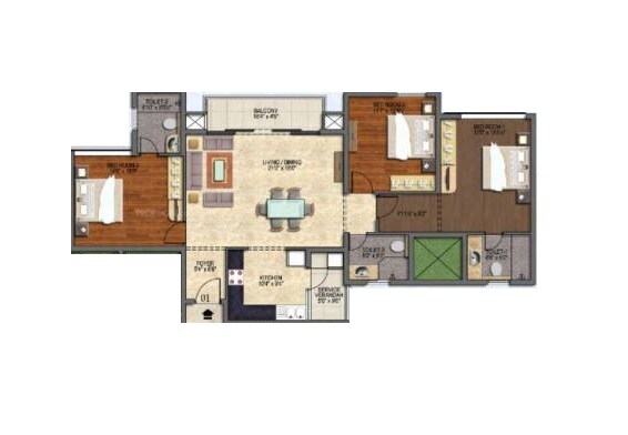 Floor plan of 4 BHK 1965 Sq. Ft. Apartment in Puravankara Purva Somerset House, Chennai
