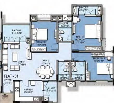 3 BHK 1945 Sq. Ft. Apartment