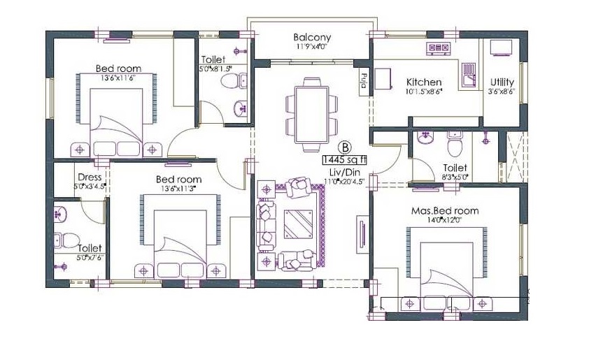 3 BHK 1445 Sq. Ft. Apartment in Pushkar Madhavi