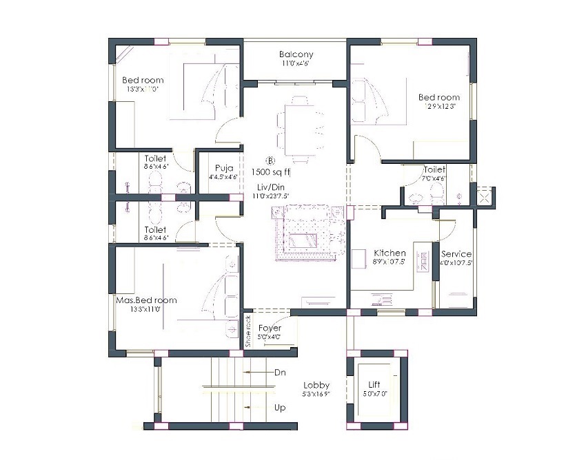 3 BHK 1500 Sq. Ft. Apartment in Pushkar Nalantha