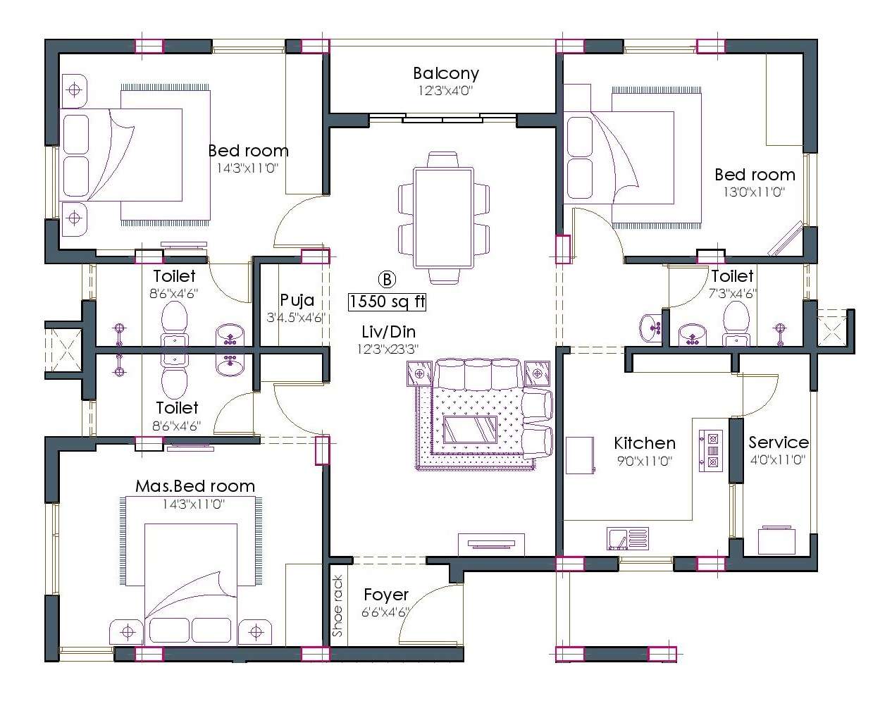 3 BHK 1550 Sq. Ft. Apartment in Pushkar Royale Nalantha