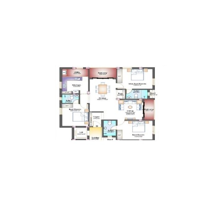 Floor plan of 3 BHK 1177 Sq. Ft. Apartment in Pushkars MG Residences, Chennai