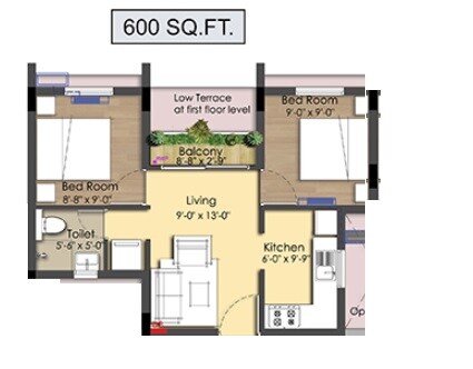 Floor plan of 2 BHK 600 Sq. Ft. Apartment in Radiance Empire, Chennai