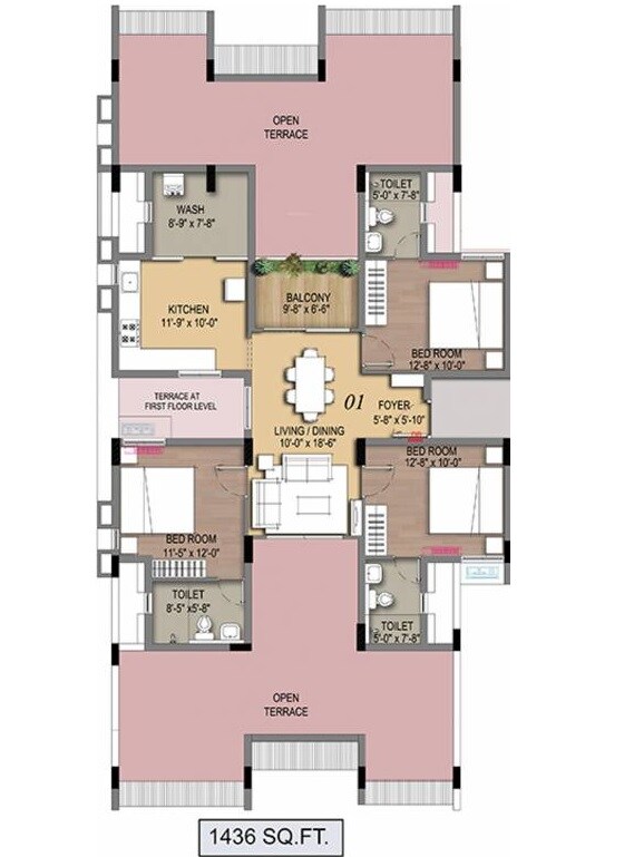 Floor plan of 3 BHK 1436 Sq. Ft. Apartment in Radiance Empire, Chennai