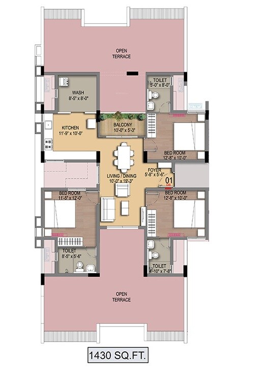 Floor plan of 3 BHK 1430 Sq. Ft. Penthouse in Radiance Empire, Chennai