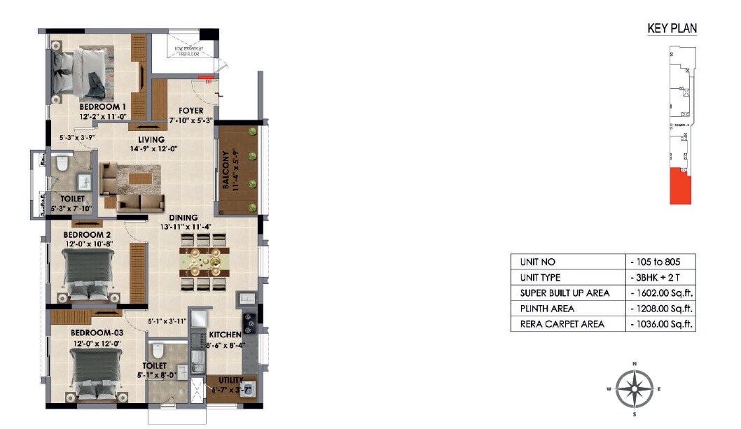 Floor plan of 2 BHK 1602 Sq. Ft. Apartment in Radiance Majestic, Chennai
