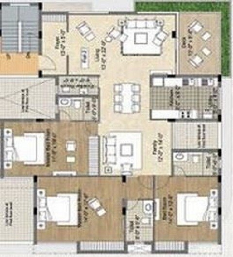 Floor plan of 3 BHK 2074 Sq. Ft. Apartment in Radiance Maraikayar Manor, Chennai