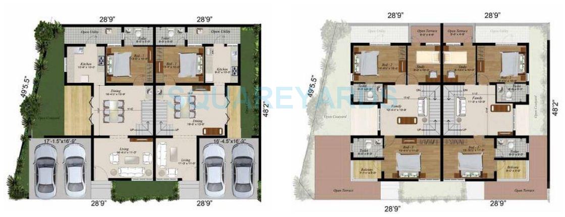 Floor plan of 3 BHK 2138 Sq. Ft. Villa in Radiance Realty Lake Front, Chennai