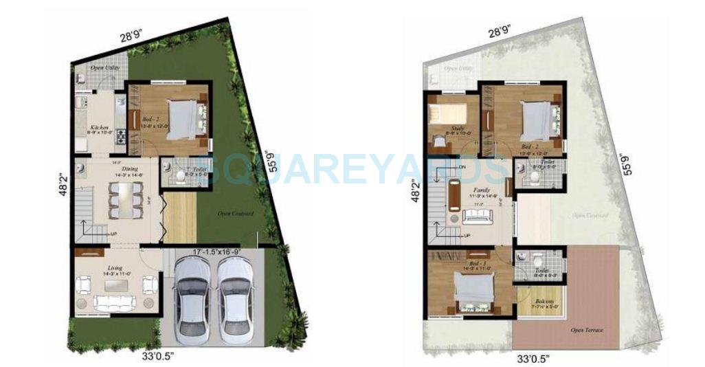 Floor plan of 3 BHK 2198 Sq. Ft. Villa in Radiance Realty Lake Front, Chennai
