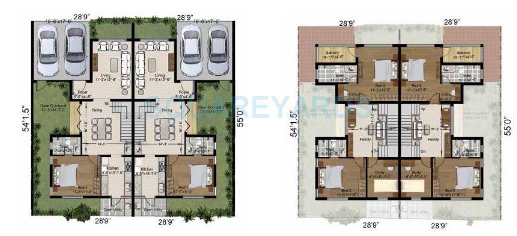 Floor plan of 3 BHK 2267 Sq. Ft. Villa in Radiance Realty Lake Front, Chennai