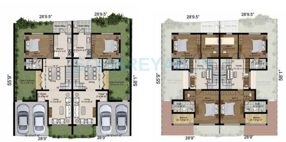 Floor plan of 3 BHK 2358 Sq. Ft. Villa in Radiance Realty Lake Front, Chennai