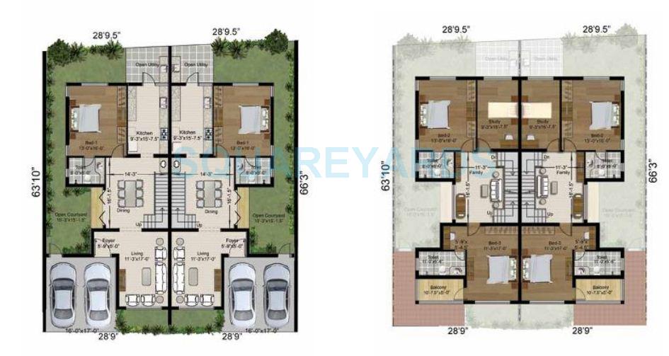 Floor plan of 3 BHK 2645 Sq. Ft. Villa in Radiance Realty Lake Front, Chennai