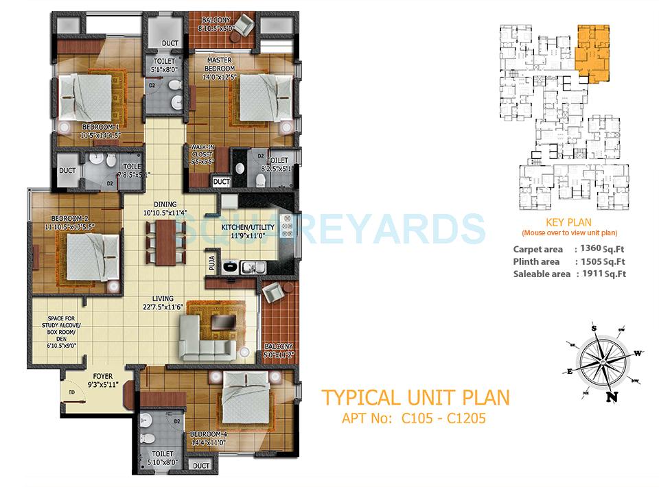 Floor plan of 3 BHK 1911 Sq. Ft. Apartment in Radiance Realty Mandarin, Chennai