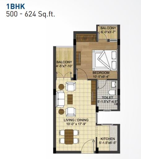 Floor plan of 1 BHK 500 Sq. Ft. Apartment in Radiance Realty Mercury, Chennai
