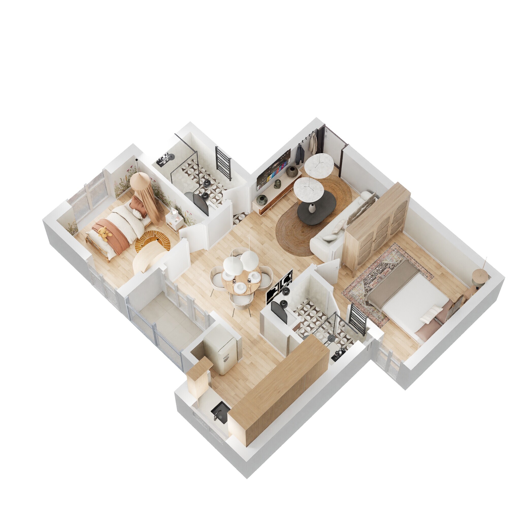 Floor plan of 2 BHK 755 Sq. Ft. Apartment in Radiance Realty Royale, Chennai