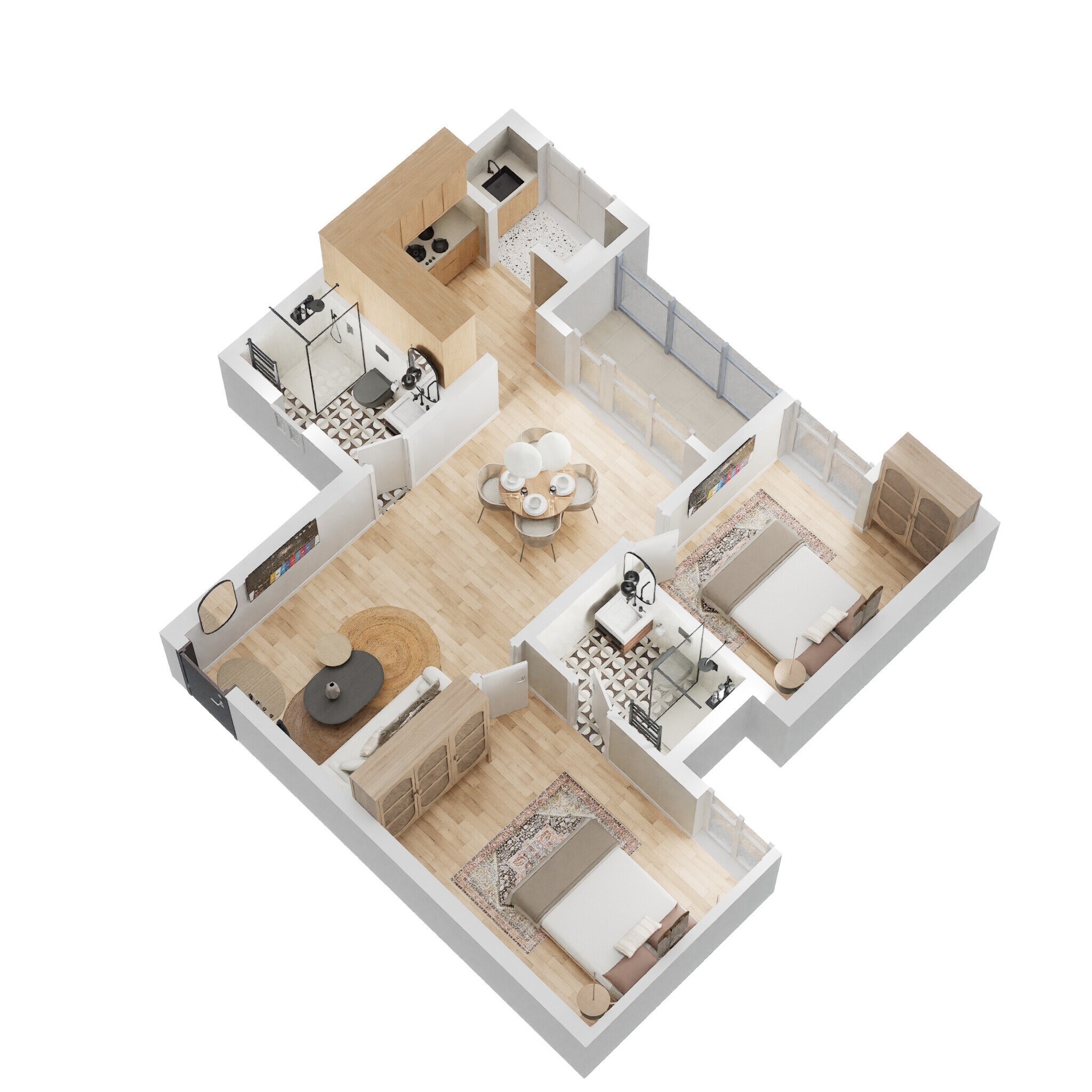 Floor plan of 2 BHK 970 Sq. Ft. Apartment in Radiance Realty Royale, Chennai