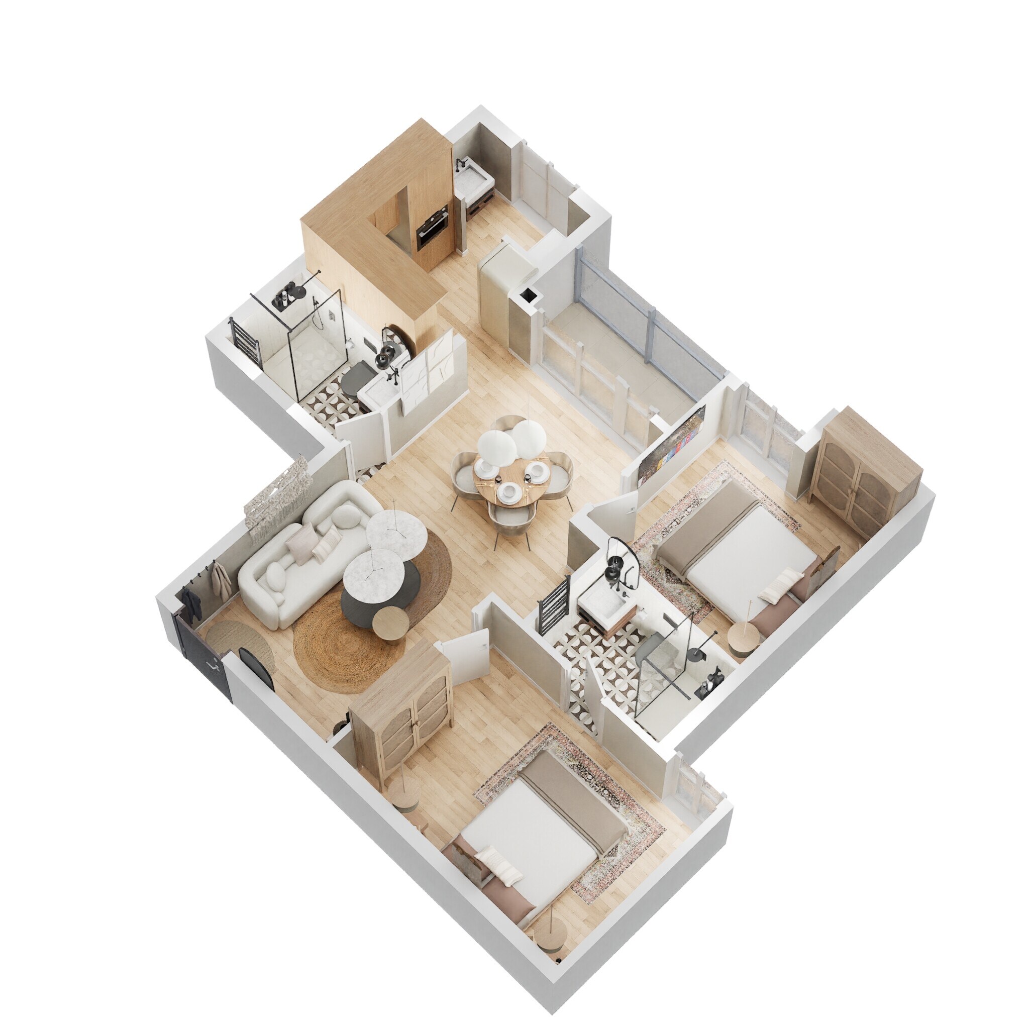 Floor plan of 2 BHK 983 Sq. Ft. Apartment in Radiance Realty Royale, Chennai