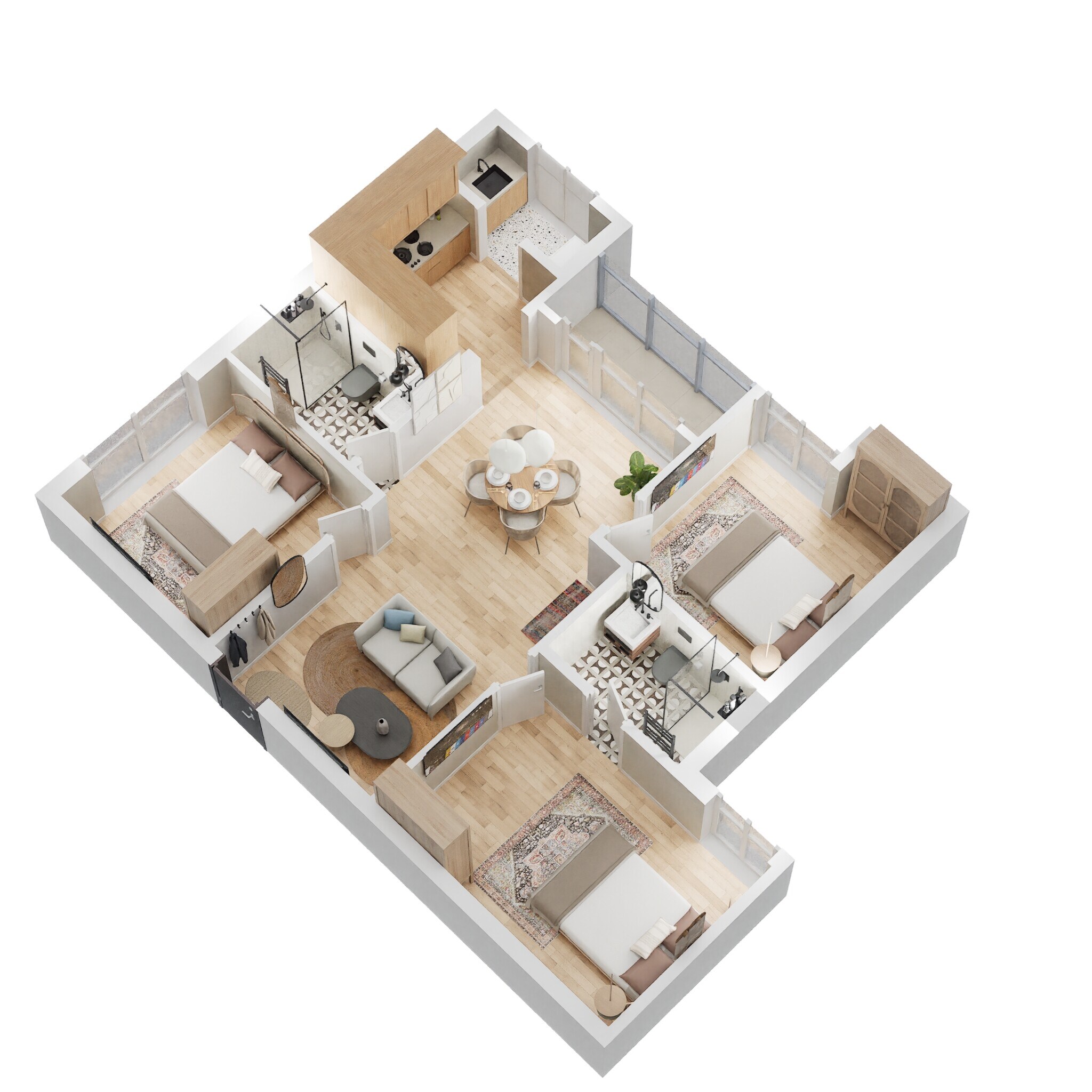 Floor plan of 3 BHK 1125 Sq. Ft. Apartment in Radiance Realty Royale, Chennai